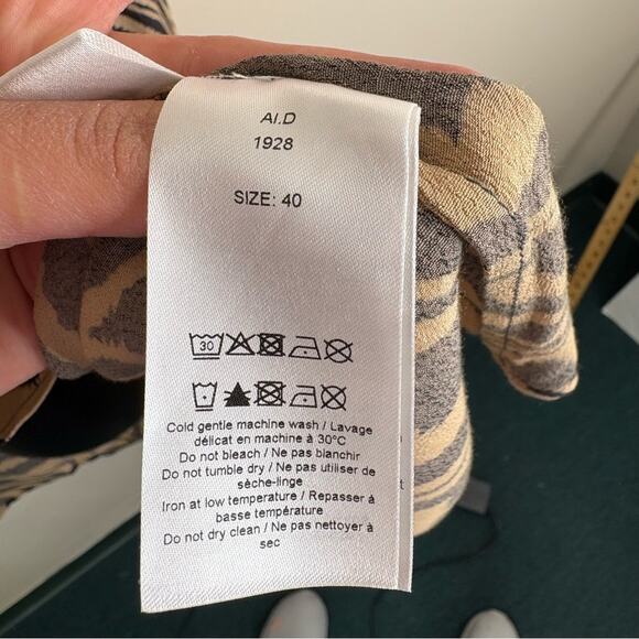 NEW GANNI Dress Womens 40/ US L Tan Black Zebra Print Crepe Mini Long Sleeves - Picture 7 of 10